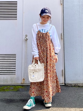 「キャミワンピ」｜「アイテム（シャツワンピース）」を使った、ぱっちょさん（レディース・153cm）の春コーディネート