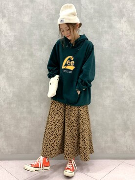 「Lee」｜「アイテム（ニットキャップ/ビーニー）」を使った、ぱっちょさん（レディース・153cm）の秋コーディネート