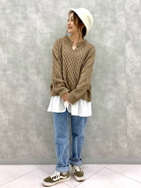 「ニット/セーター」｜「アイテム（帽子）」を使った、ぱっちょさん（レディース・153cm）の秋コーディネート