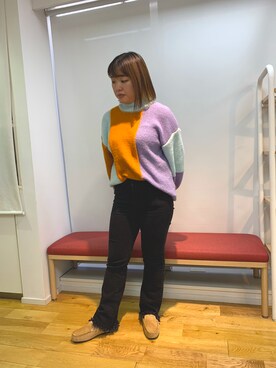 「タートルネック」｜「アイテム（モカシン/デッキシューズ）」を使った、HIMIKO　明治神宮前店さん（レディース・160cm）の冬コーディネート