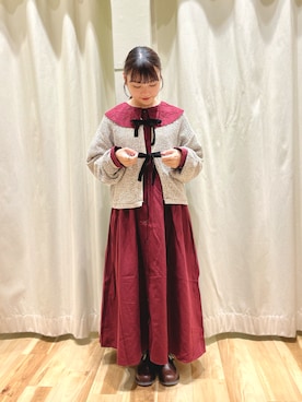 「レトロ」｜「アイテム（ノーカラージャケット）」を使った、かわもと𓃟さん（レディース・153cm）の秋コーディネート