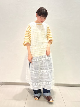 「Samansa Mos2（サマンサ モスモス）のセパレートサンダル（サンダル）」を使った、かわもと𓃟さん（レディース・153cm）の春コーディネート