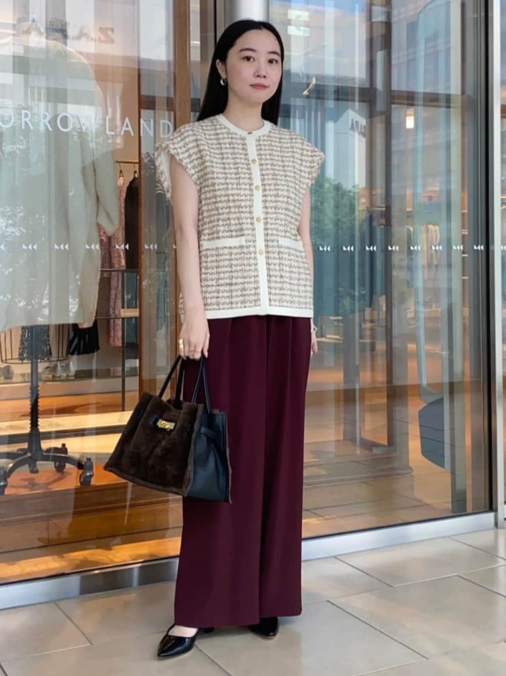 美品✨ボールジィ ニットコンビツイード フレンチスリーブジレ ベスト 白黒 Ballsey ベスト ジレ ニットコンビツイード フレンチスリーブ