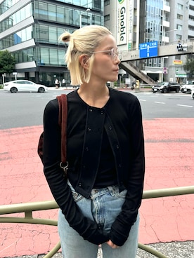 「LA PEAU DE GEM（ラポドゥジェム）の【 LA PEAU DE GEM 】 double cardigan / ダブルカーディガン（カーディガン/ボレロ、ブラック系）」を使った、sari_lpdgemさん（レディース・158cm）の秋コーディネート
