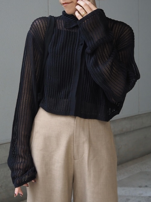 ラポドゥジェム　mesh polo cardigan LA PEAU DE GEM】mesh polo cardigan/メッシュポロカーディガン