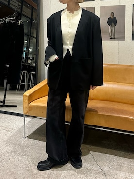 「アイテム（ノーカラージャケット）」を使った、sari_lpdgemさん（レディース・158cm）の秋コーディネート