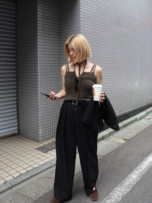 セール】【LA PEAU DE GEM】shining feather knit cami
