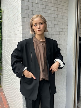 「アイテム（ノーカラージャケット）」を使った、sari_lpdgemさん（レディース・158cm）の秋コーディネート