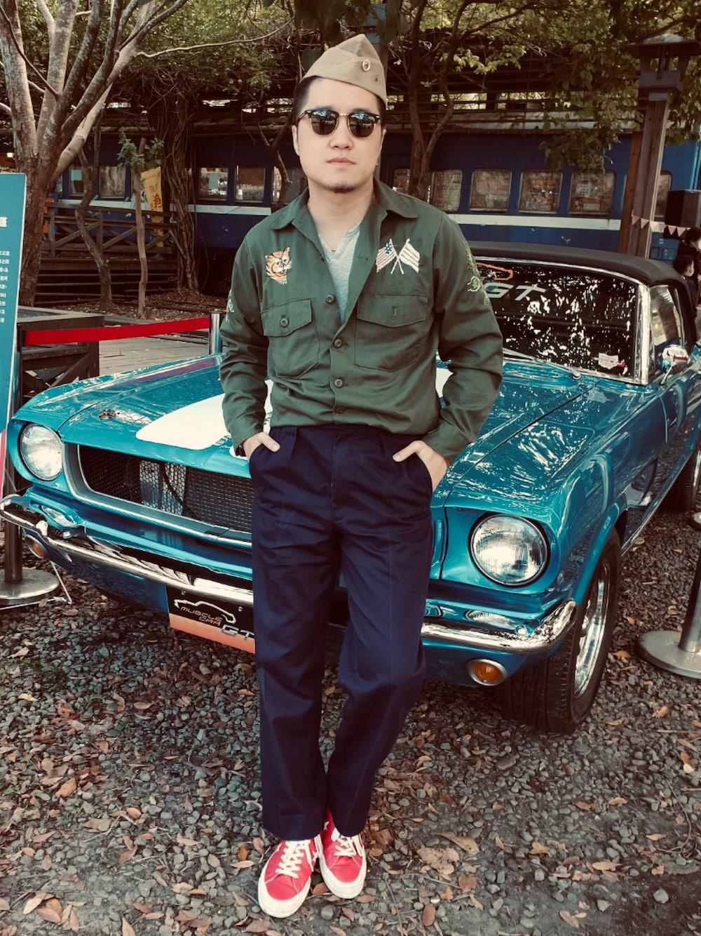 「og507、美軍公發、英軍、公發、converse、onestar、ray ban、veitnam、越戰」｜「OG507のアイテム（シャツ/ブラウス、グリーン系）」を使った、Stanley Wさん（メンズ・173cm）の冬コーディネートの1枚目の写真