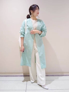 「アイテム（トレンチコート、グリーン系）」を使った、TOMOMIさん（レディース・153cm）の春コーディネート