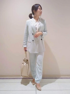 「アイテム（スーツジャケット、グリーン系）」を使った、TOMOMIさん（レディース・153cm）の冬コーディネート