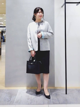 「アイテム（ノーカラーコート）」を使った、TOMOMIさん（レディース・153cm）の冬コーディネート