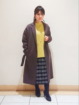 「春カラー」｜「アイテム（チェスターコート）」を使った、TOMOMIさん（レディース・153cm）の冬コーディネート