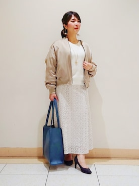 「レーススカート」｜「アイテム（セットアップ）」を使った、TOMOMIさん（レディース・153cm）の冬コーディネート
