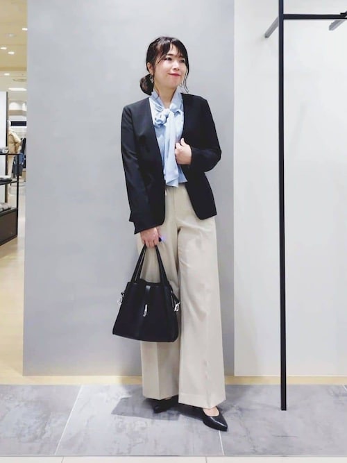 ✿　ebure ビスジョーゼットボウタイシャツブラウス 洗える】ソフトジョーゼット ボウタイブラウス（シャツ・ブラウス