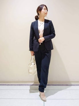 「アイテム（スーツジャケット、ブルー系）」を使った、TOMOMIさん（レディース・153cm）の冬コーディネート