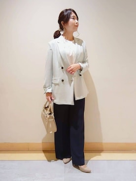 「アイテム（スーツジャケット、グリーン系）」を使った、TOMOMIさん（レディース・153cm）の冬コーディネート