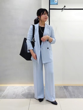 「INDIVI（インディヴィ）の【洗える／UVケア／SETUP可】着る日傘ワイドパンツ（その他パンツ、ブルー系）」を使った、TOMOMIさん（レディース・153cm）の夏コーディネート