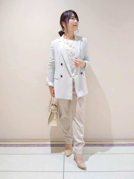 「アイテム（スーツジャケット、グリーン系）」を使った、TOMOMIさん（レディース・153cm）の冬コーディネート