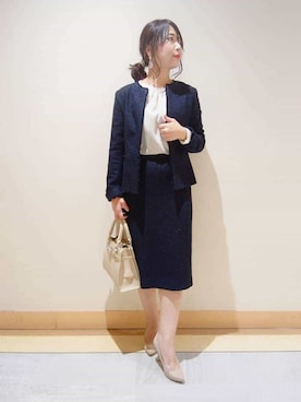 「アイテム（スーツジャケット、ブルー系）」を使った、TOMOMIさん（レディース・153cm）の冬コーディネート