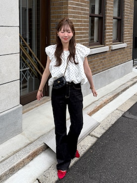 「LE TALON（ルタロン）のフレンチスクエアバレエ（バレエシューズ、レッド系）」を使った、とらまめ(りなぎ)さん（レディース・153cm）の夏コーディネート