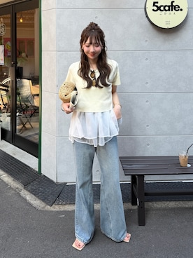 「GRISE（グリーズ）の《WEB+一部店舗限定》GRISE3.5cｍメタルアンクルストラップサンダル（サンダル、ベージュ系）」を使った、とらまめ(りなぎ)さん（レディース・153cm）の夏コーディネート