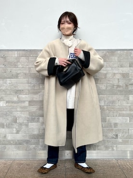 「ボウタイブラウス」｜「アイテム（ノーカラーコート）」を使った、とらまめ(りなぎ)さん（レディース・153cm）の冬コーディネート