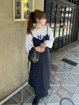 「アイテム（ワンピース/ドレス、ブルー系）」を使った、とらまめ(りなぎ)さん（レディース・153cm）の秋コーディネート