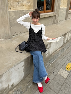 「nugu Ellaのアイテム（ワンピース/ドレス、ブラック系）」を使った、とらまめ(りなぎ)さん（レディース・153cm）の夏コーディネート