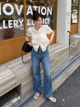 「SENSE OF PLACE by URBAN RESEARCH（センスオブプレイスバイアーバンリサーチ）のPVCアシメサンダル（サンダル、ホワイト系）」を使った、とらまめ(りなぎ)さん（レディース・153cm）の夏コーディネート