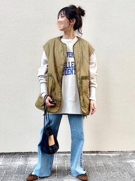 「スウエット」｜「アイテム（ノーカラージャケット）」を使った、とらまめ(りなぎ)さん（レディース・153cm）の秋コーディネート