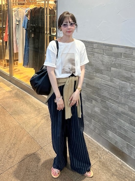 「ストライプパンツ」｜とらまめ(りなぎ)さん（レディース・153cm）の夏コーディネート