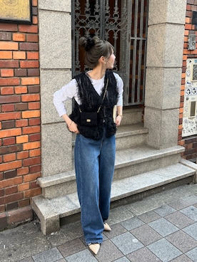 「Riberry（リベリー）のチュールベスト×長袖TシャツSET（ベスト、ブラック系）」を使った、とらまめ(りなぎ)さん（レディース・153cm）の夏コーディネート
