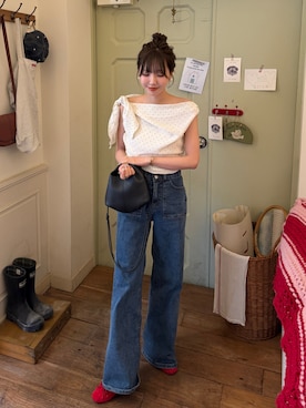 「nugu Ellaのアイテム（デニムパンツ、ブルー系）」を使った、とらまめ(りなぎ)さん（レディース・153cm）の夏コーディネート