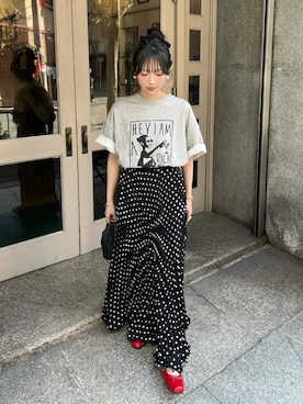 「nugu Ellaのアイテム（トップス、グレー系）」を使った、とらまめ(りなぎ)さん（レディース・153cm）の夏コーディネート