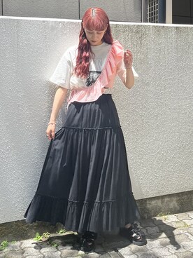 「アイテム（チャーム、ピンク系）」を使った、nanakaさん（レディース・163cm）の夏コーディネート