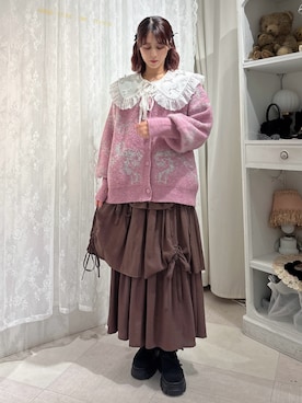 「アイテム（カーディガン/ボレロ、ピンク系）」を使った、nanakaさん（レディース・163cm）の秋コーディネート