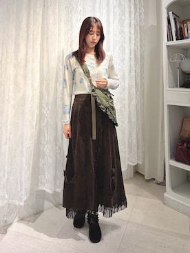 「merry jenny（メリージェニー）のbouquetワッフルトップス（Tシャツ/カットソー、ブルー系）」を使った、nanakaさん（レディース・163cm）の夏コーディネート