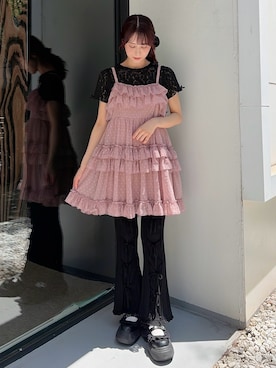 「merry jenny（メリージェニー）のシアードビーフリルミニワンピース（ワンピース、ピンク系）」を使った、nanakaさん（レディース・163cm）の春コーディネート