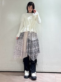 floralイレギュラーヘムミディスカート｜メリージェニー（merry jenny