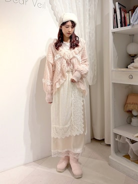 「merry jenny（メリージェニー）のミルクボアハット（ハット、ホワイト系）」を使った、nanakaさん（レディース・163cm）の秋コーディネート