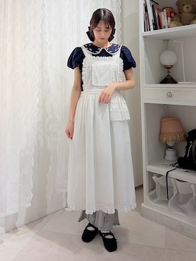 「merry jenny（メリージェニー）のソフトリボンカラーブラウス（シャツ/ブラウス、ブルー系）」を使った、nanakaさん（レディース・163cm）の春コーディネート