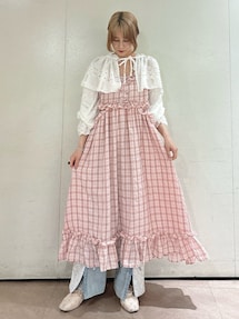 merry jenny チェックリボンキャミワンピース ピンク nanaka(merry jenny)｜merry jennyのワンピースを使った