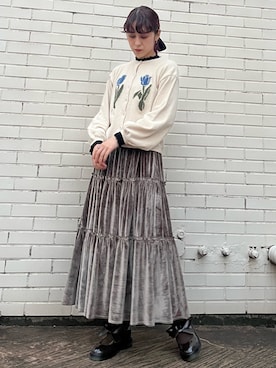 「ベロアスカート」｜「アイテム（その他シューズ）」を使った、nanakaさん（レディース・163cm）の秋コーディネート