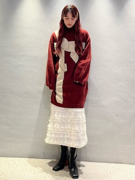 「アイテム（ワンピース/ドレス、レッド系）」を使った、nanakaさん（レディース・163cm）の秋コーディネート