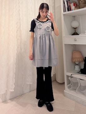 「merry jenny（メリージェニー）のromantic frill summer top（Tシャツ/カットソー、ブルー系）」を使った、nanakaさん（レディース・163cm）の春コーディネート