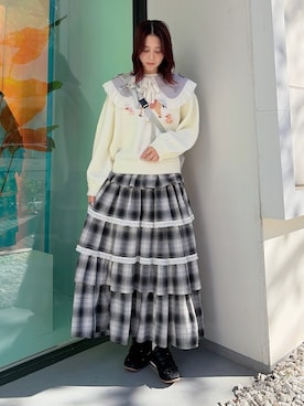 「アイテム（付け襟）」を使った、nanakaさん（レディース・163cm）の冬コーディネート