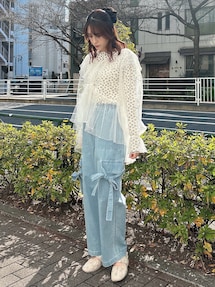 ribbonワークポケットデニムパンツ｜メリージェニー（merry jenny