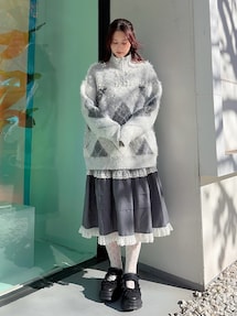 fluffyアーガイルZIPニット｜メリージェニー（merry jenny