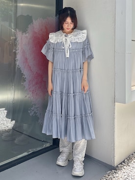「つけ襟」｜「アイテム（ワンピース/ドレス）」を使った、nanakaさん（レディース・163cm）の夏コーディネート